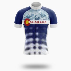 Colorado Halftone Pattern Cycling Jersey For Men, Gift For Cyclist In Colorado - Short Sleeve Cycling Jersey-White