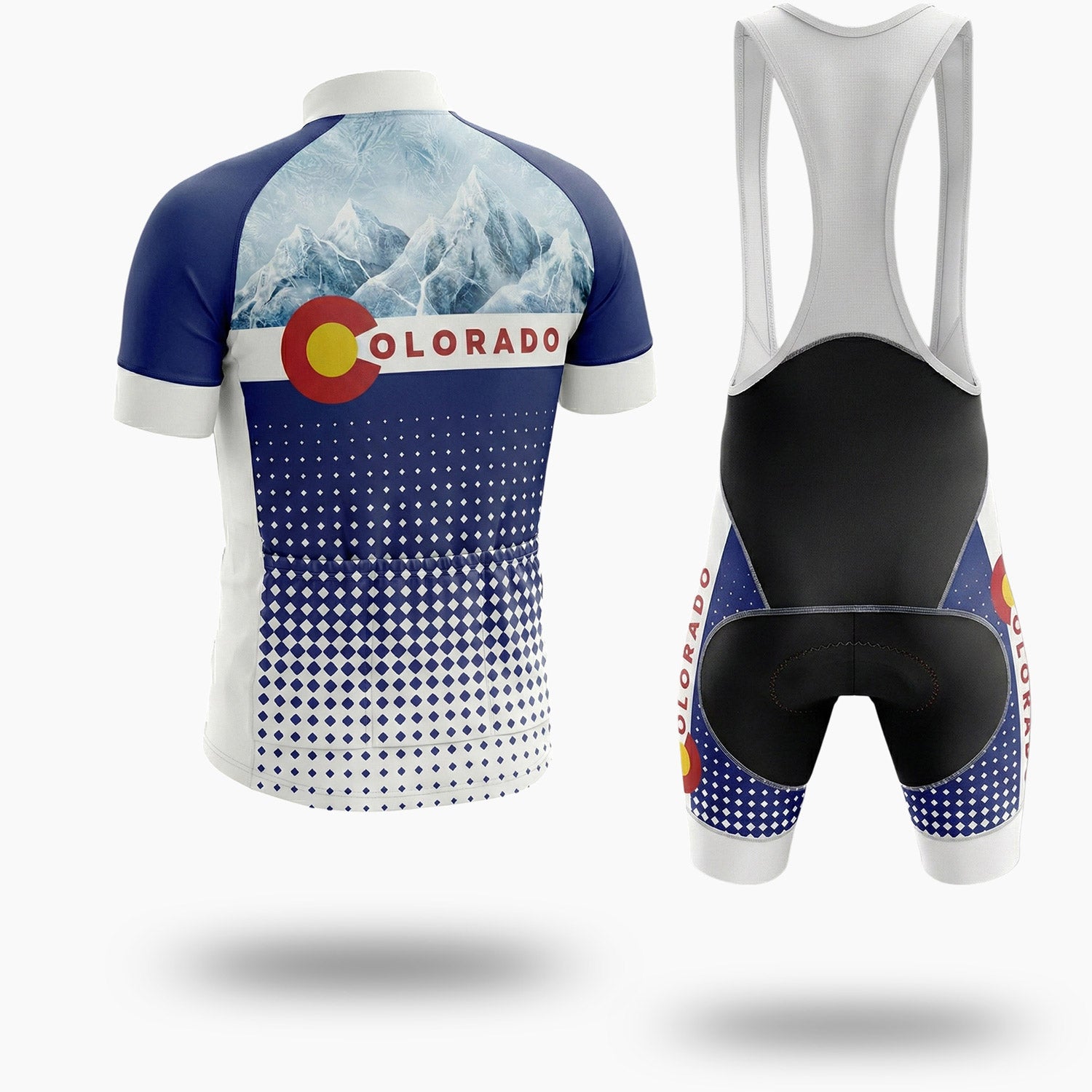 Colorado Halftone Pattern Cycling Jersey For Men, Gift For Cyclist In Colorado - Short Sleeve Cycling Jersey Kit-White
