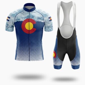 Colorado Icy Mountain Cycling Jersey, Men's Colorado Bike Jersey Full Kit - Short Sleeve Cycling Jersey Kit-White