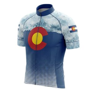 Colorado Icy Mountain Cycling Jersey, Men's Colorado Bike Jersey Full Kit - Short Sleeve Cycling Jersey-White