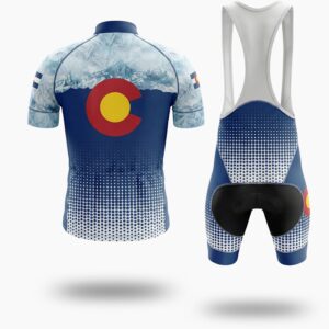 Colorado Icy Mountain Cycling Jersey, Men's Colorado Bike Jersey Full Kit - Short Sleeve Cycling Jersey Kit-White