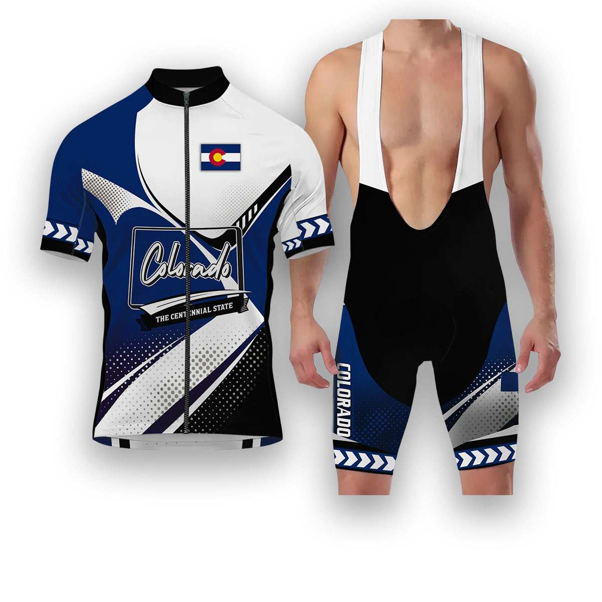 Colorado States Cycling Jersey, Maps Haftone Vintage Pattern Men Women Jersey Full Kit - Short Sleeve Cycling Jersey Kit-White
