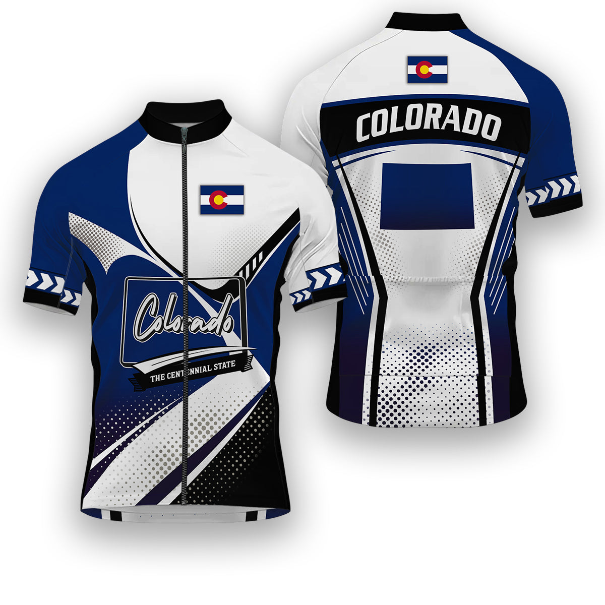Colorado States Cycling Jersey, Maps Haftone Vintage Pattern Men Women Jersey Full Kit - Short Sleeve Cycling Jersey-White