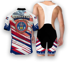 Colorado States Cycling Jersey, USA Flag Men Women Jersey Full Kit - Short Sleeve Cycling Jersey Kit-White