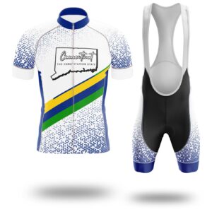 Connecticut Cycling Short Jersey, Connecticut Map Cycling Jersey Short Sleeve and Bib Short - Short Sleeve Cycling Jersey Kit-White