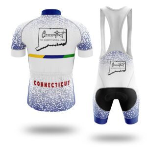 Connecticut Cycling Short Jersey, Connecticut Map Cycling Jersey Short Sleeve and Bib Short - Short Sleeve Cycling Jersey Kit-White