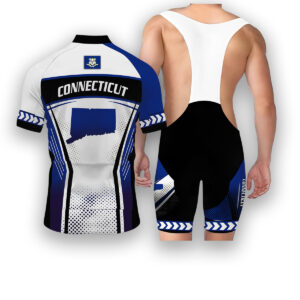 Connecticut States Cycling Jersey, Maps Haftone Vintage Pattern Men Women Jersey Full Kit - Short Sleeve Cycling Jersey Kit-White