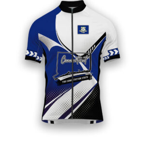 Connecticut States Cycling Jersey, Maps Haftone Vintage Pattern Men Women Jersey Full Kit - Short Sleeve Cycling Jersey-White