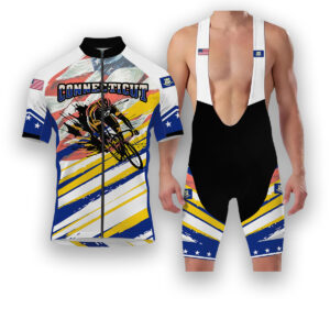 Connecticut States Cycling Jersey, USA Flag Men Women Jersey Full Kit - Short Sleeve Cycling Jersey Kit-White