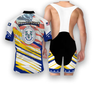 Connecticut States Cycling Jersey, USA Flag Men Women Jersey Full Kit - Short Sleeve Cycling Jersey Kit-White