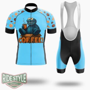 Cookie Monster And Coffee Pop Cycling Jersey Kit, Bicycle Clothing - Short Sleeve Cycling Jersey Kit-White