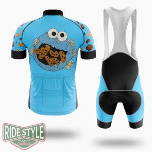Cookie Monster And Daisies Cycling Jersey Kit, Bicycle Clothing - Short Sleeve Cycling Jersey Kit-White