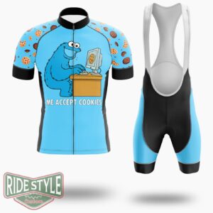 Cookie Monster Pixel Art Sweatshirt, Funny Geek Cycling Jersey Kit, Bicycle Clothing - Short Sleeve Cycling Jersey Kit-White