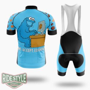 Cookie Monster Pixel Art Sweatshirt, Funny Geek Cycling Jersey Kit, Bicycle Clothing - Short Sleeve Cycling Jersey Kit-White