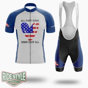 Cool Usa Flag American Patriotic Heart Armed Forces Memorial Day Cycling Jersey Kit - Short Sleeve Cycling Jersey Kit-White