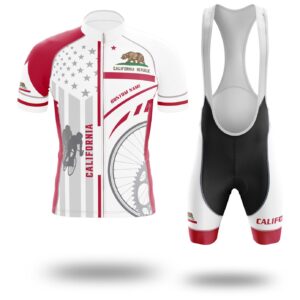 Custom California State Flag Cycling Kit, Cycling Personalized Name Jersey - Short Sleeve Cycling Jersey Kit-White
