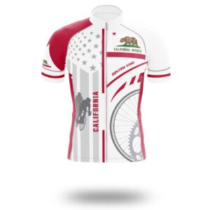 Custom California State Flag Cycling Kit, Cycling Personalized Name Jersey - Short Sleeve Cycling Jersey-White