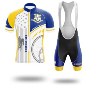 Custom Connecticut State Flag Cycling Kit, Cycling Personalized Name Jersey - Short Sleeve Cycling Jersey Kit-White
