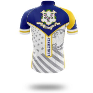 Custom Connecticut State Flag Cycling Kit, Cycling Personalized Name Jersey - Short Sleeve Cycling Jersey-White
