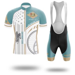 Custom Delaware State Flag Cycling Kit, Cycling Personalized Name Jersey - Short Sleeve Cycling Jersey Kit-White
