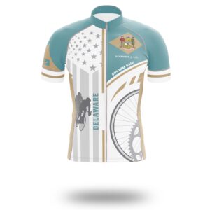 Custom Delaware State Flag Cycling Kit, Cycling Personalized Name Jersey - Short Sleeve Cycling Jersey-White