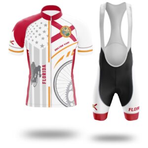 Custom Florida State Flag Cycling Kit, Cycling Personalized Name Jersey - Short Sleeve Cycling Jersey Kit-White