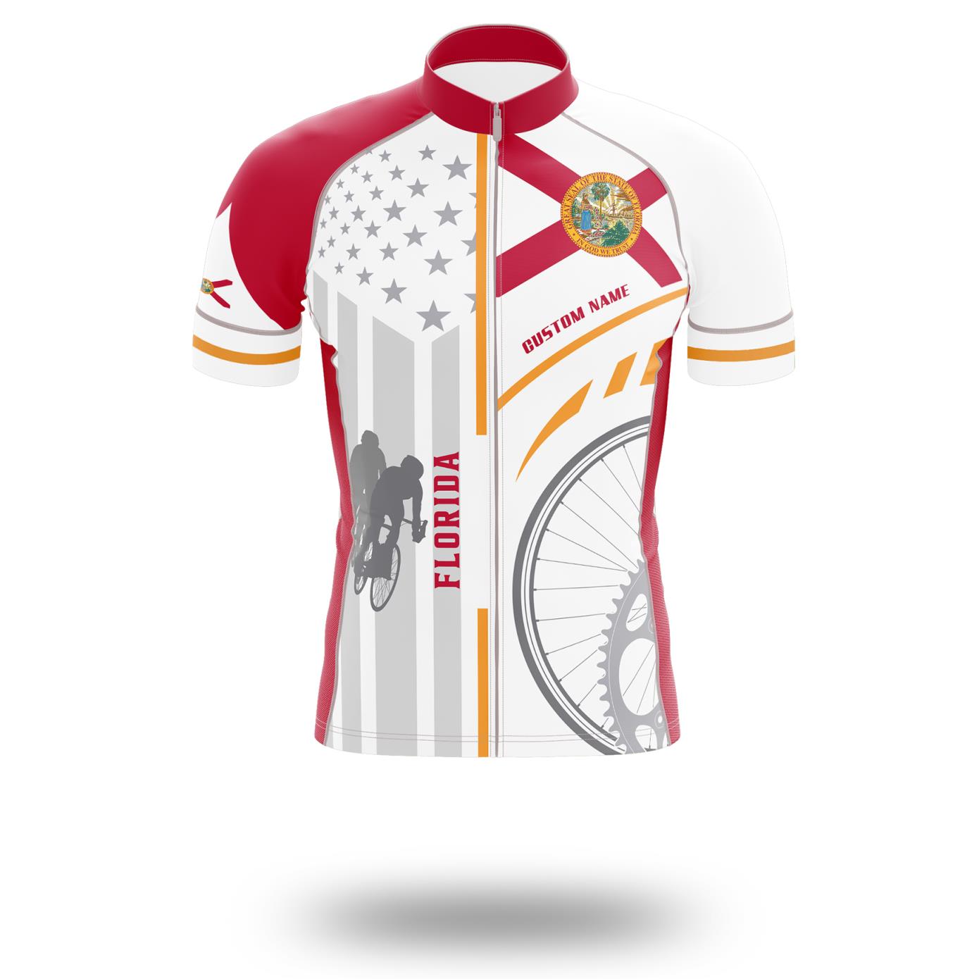 Custom Florida State Flag Cycling Kit, Cycling Personalized Name Jersey - Short Sleeve Cycling Jersey-White