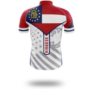 Custom Georgia State Flag Cycling Kit, Cycling Personalized Name Jersey - Short Sleeve Cycling Jersey-White