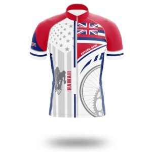 Custom Hawaii State Flag Cycling Kit, Cycling Personalized Name Jersey - Short Sleeve Cycling Jersey-White
