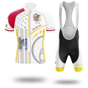 Custom Illinois State Flag Cycling Kit, Cycling Personalized Name Jersey - Short Sleeve Cycling Jersey Kit-White