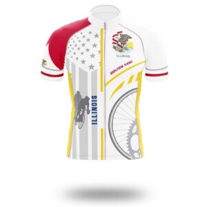 Custom Illinois State Flag Cycling Kit, Cycling Personalized Name Jersey - Short Sleeve Cycling Jersey-White