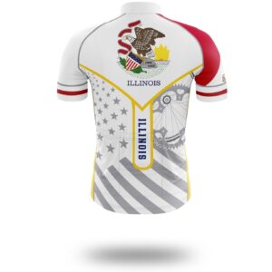 Custom Illinois State Flag Cycling Kit, Cycling Personalized Name Jersey - Short Sleeve Cycling Jersey-White