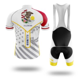 Custom Illinois State Flag Cycling Kit, Cycling Personalized Name Jersey - Short Sleeve Cycling Jersey Kit-White
