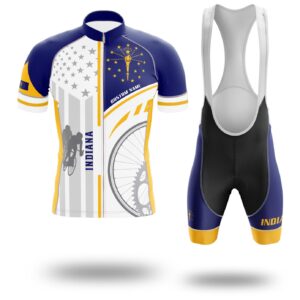 Custom Indiana State Flag Cycling Kit, Cycling Personalized Name Jersey - Short Sleeve Cycling Jersey Kit-White