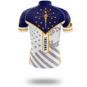 Custom Indiana State Flag Cycling Kit, Cycling Personalized Name Jersey - Short Sleeve Cycling Jersey-White