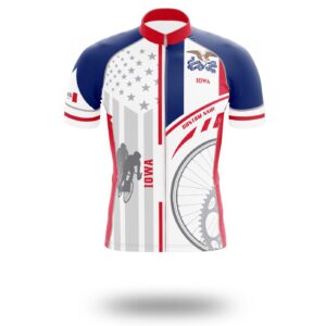 Custom Iowa State Flag Cycling Kit, Cycling Personalized Name Jersey - Short Sleeve Cycling Jersey-White
