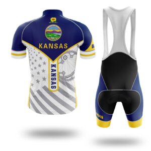 Custom Kansas State Flag Cycling Kit, Cycling Personalized Name Jersey - Short Sleeve Cycling Jersey Kit-White