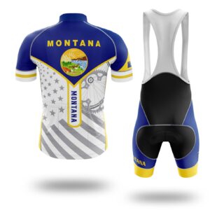Custom Name Montana State Flag Cycling Kit, Cycling Personalized Name Jersey - Short Sleeve Cycling Jersey Kit-White