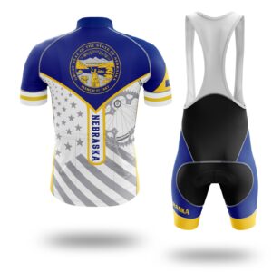Custom Name Nebraska State Flag Cycling Kit, Cycling Personalized Name Jersey - Short Sleeve Cycling Jersey Kit-White