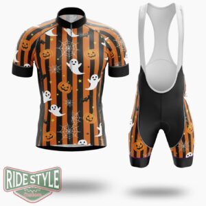 Cute Spooky Halloween Ride Cycling Jersey Kit - Short Sleeve Cycling Jersey Kit-White
