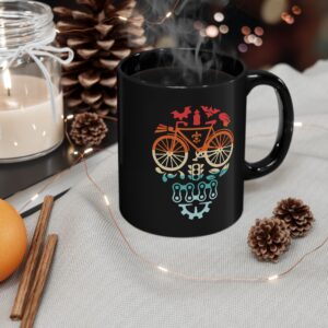 Cycling Skull Mug, Bicycle Parth Skull Mug 11oz, 15oz, Bike Lover Gift Mug