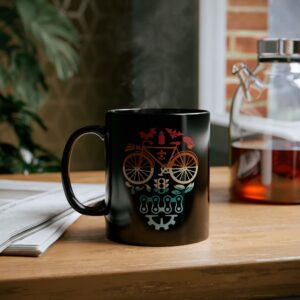 Cycling Skull Mug, Bicycle Parth Skull Mug 11oz, 15oz, Bike Lover Gift Mug