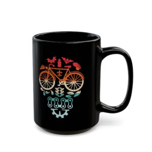 Cycling Skull Mug, Bicycle Parth Skull Mug 11oz, 15oz, Bike Lover Gift Mug