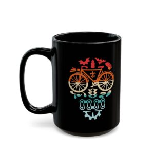 Cycling Skull Mug, Bicycle Parth Skull Mug 11oz, 15oz, Bike Lover Gift Mug