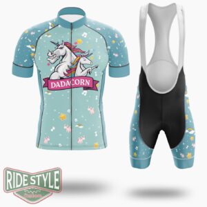 Dadicorn Funny Fathers Day Unicorn Cycling Jersey Kit, Bicycle Clothing - Short Sleeve Cycling Jersey Kit-White