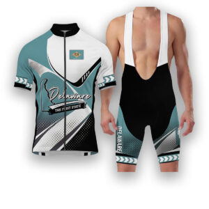 Delaware States Cycling Jersey, Maps Haftone Vintage Pattern Men Women Jersey Full Kit - Short Sleeve Cycling Jersey Kit-White