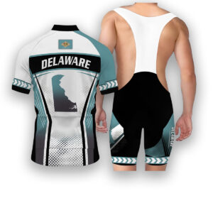 Delaware States Cycling Jersey, Maps Haftone Vintage Pattern Men Women Jersey Full Kit - Short Sleeve Cycling Jersey Kit-White