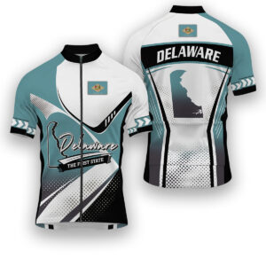 Delaware States Cycling Jersey, Maps Haftone Vintage Pattern Men Women Jersey Full Kit - Short Sleeve Cycling Jersey-White