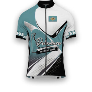 Delaware States Cycling Jersey, Maps Haftone Vintage Pattern Men Women Jersey Full Kit - Short Sleeve Cycling Jersey-White