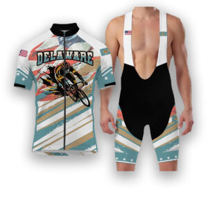 Delaware States Cycling Jersey, USA Flag Men Women Jersey Full Kit - Short Sleeve Cycling Jersey Kit-White